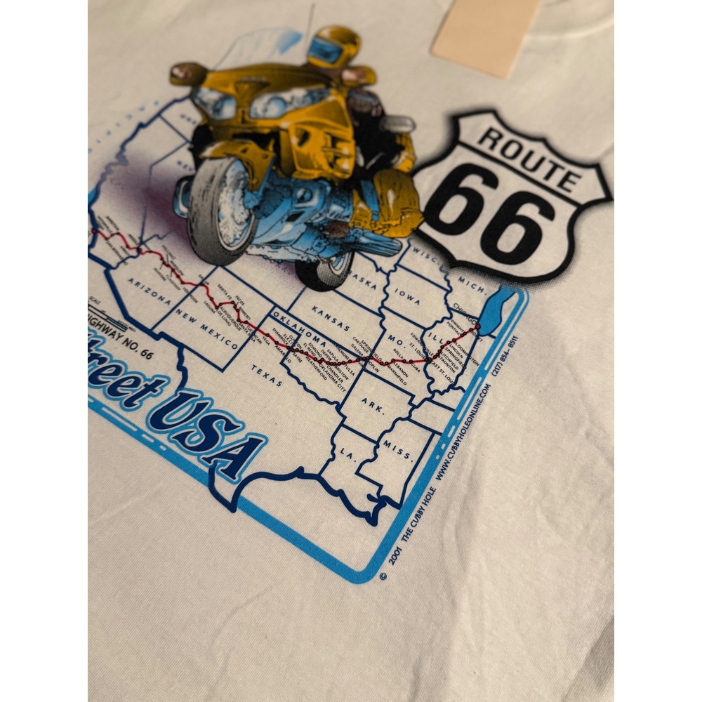 Vintage 2001 Route 66 Main Street USA Motorcycle T-Shirt White Y2K Large NEW - Picture 6 of 8